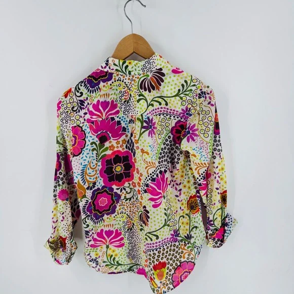 J. Crew Classic Popover Shirt Floral Print Button Down Long Sleeve Cotton Size 2 - Picture 3 of 7